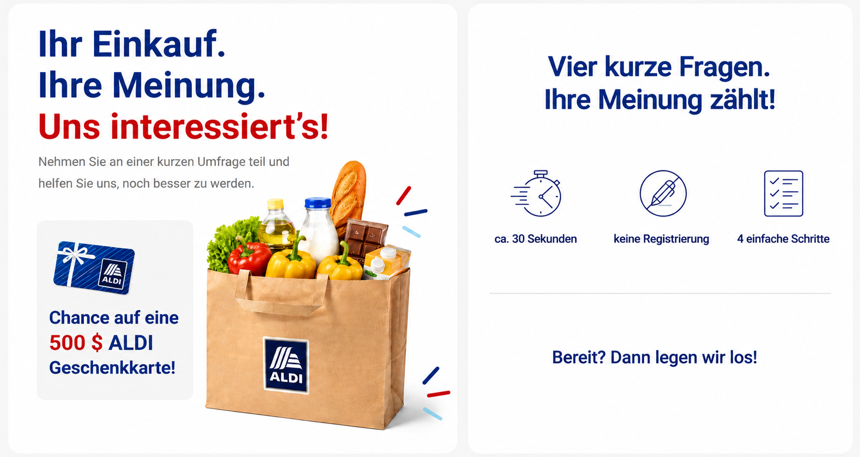Einladung zu einer kurzen Einkaufsumfrage mit vier Schritten