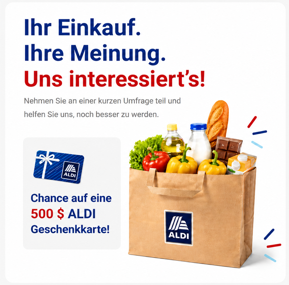 Einkaufsumfrage mit Lebensmitteln und Geschenkkarte